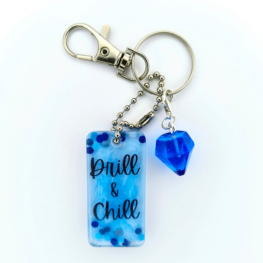 Blue "Drill and chill" Keychain