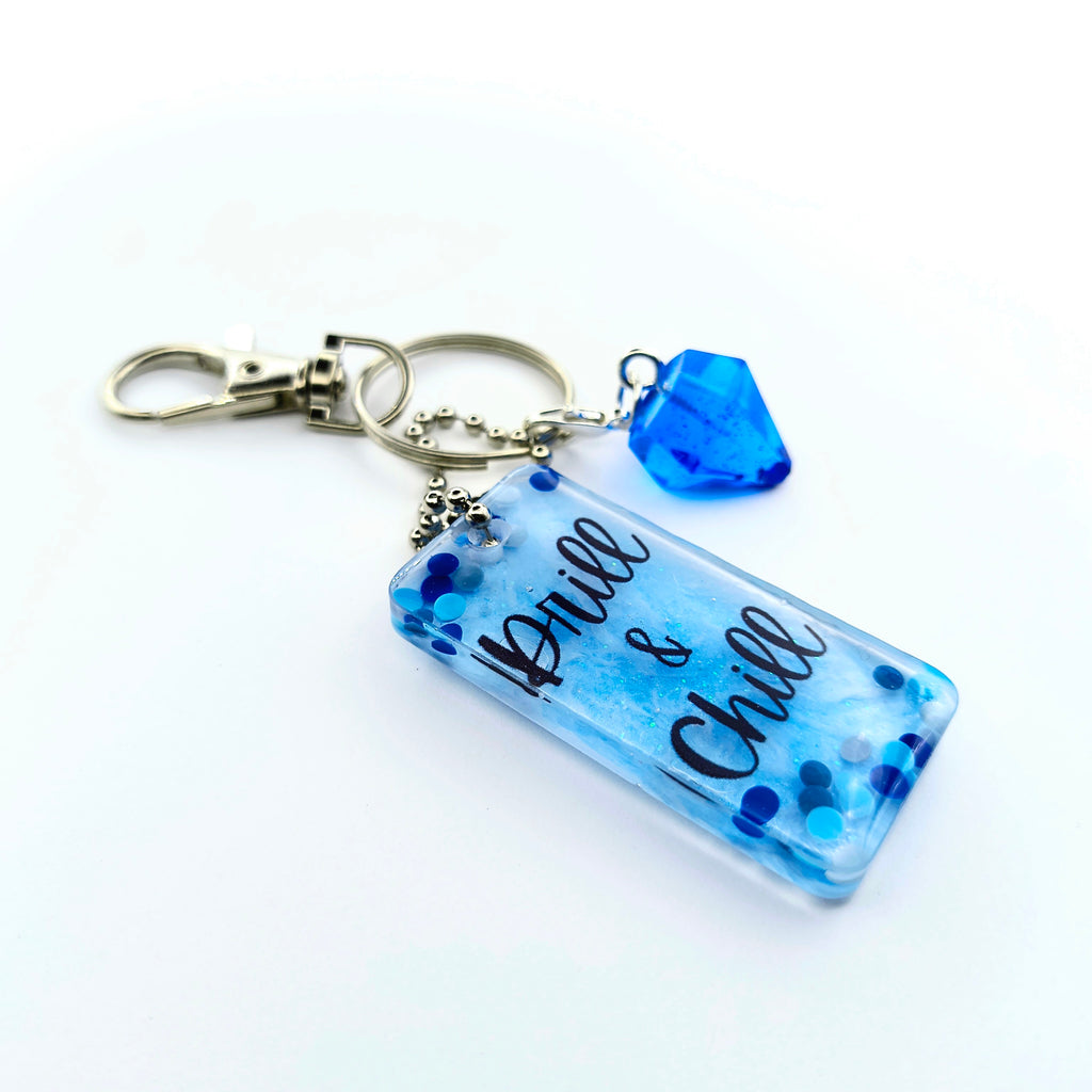 Blue "Drill and chill" Keychain