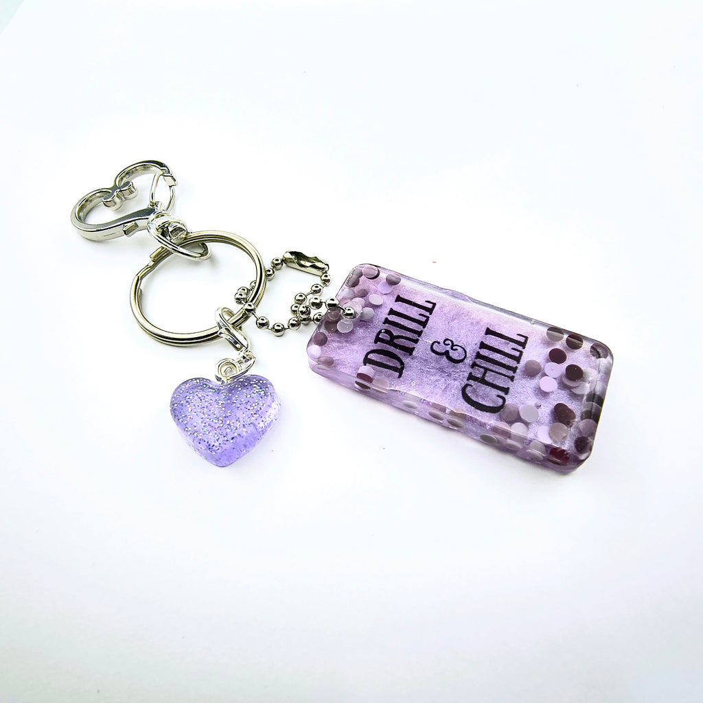 Purple "Drill and chill" Keychain