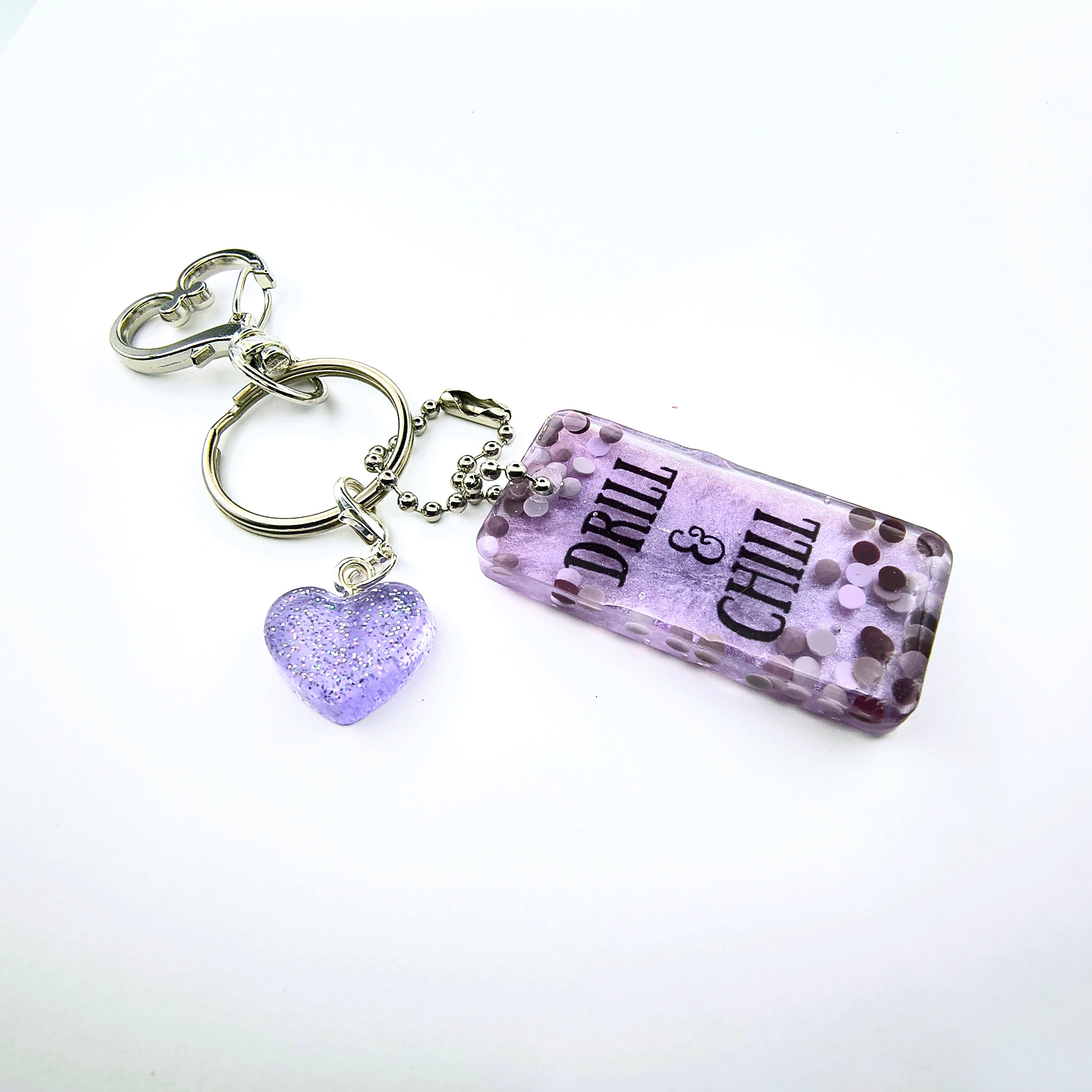 Purple "Drill and chill" Keychain