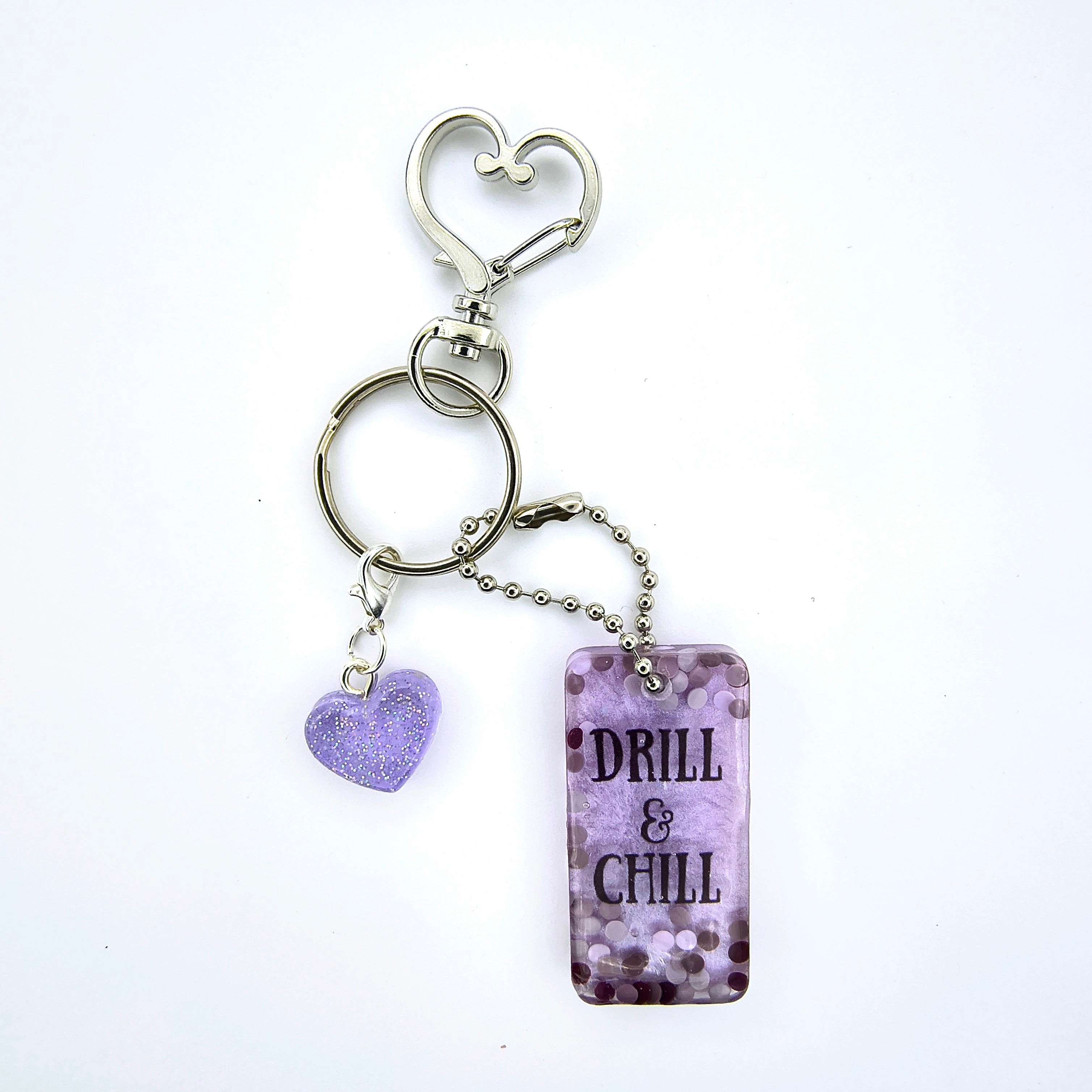 Purple "Drill and chill" Keychain
