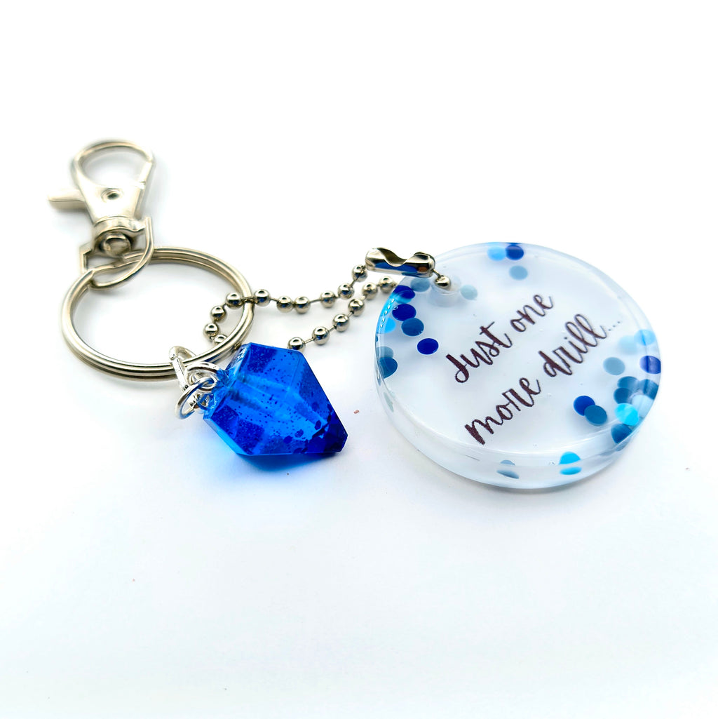 White & Blue "Just One More Drill" Keychain