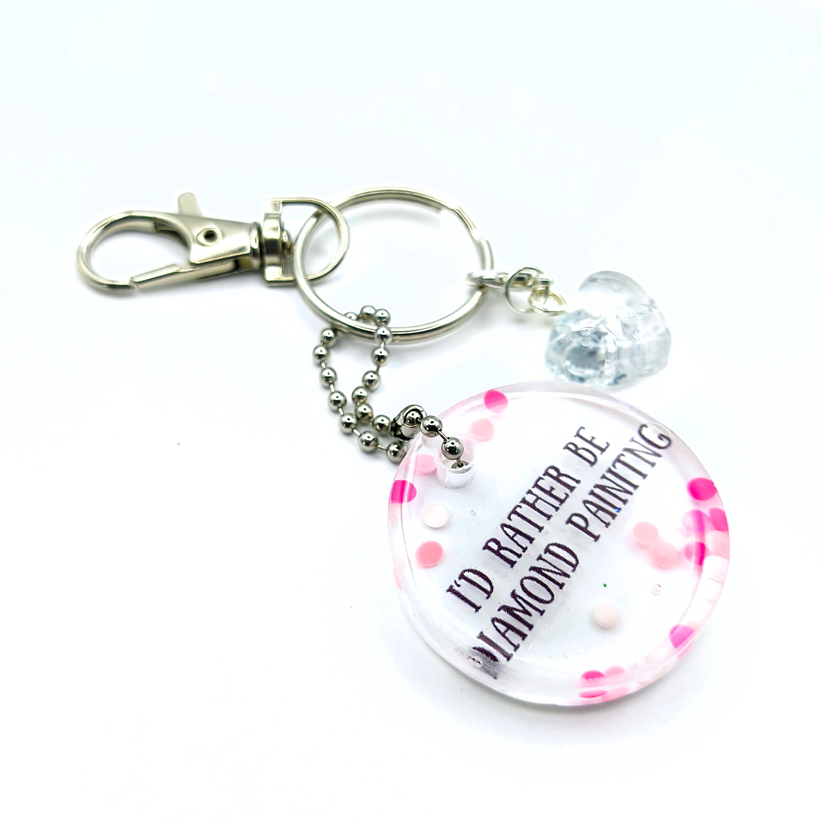 Pink & White "I'd Rather Be Diamond Painting" Keychain