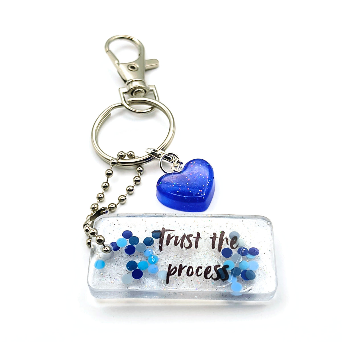 White & Blue "Trust the Process" Keychain