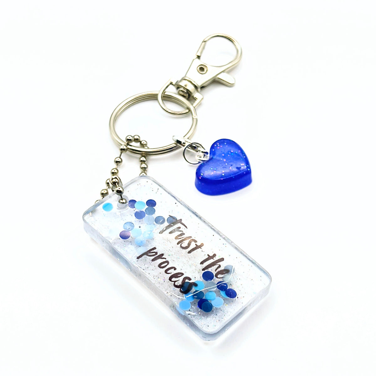 White & Blue "Trust the Process" Keychain