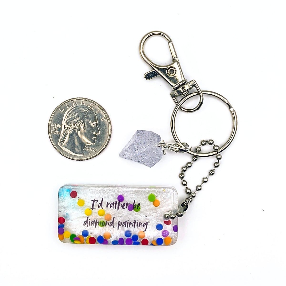 White & Rainbow Colored Drills "I'd Rather Be Diamond Painting" Keychain
