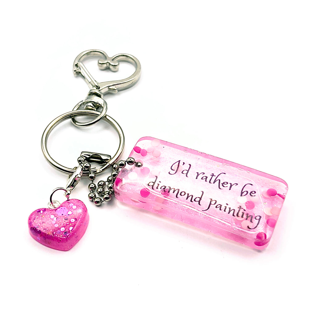 Pink "I'd Rather Be Diamond Painting" Keychain