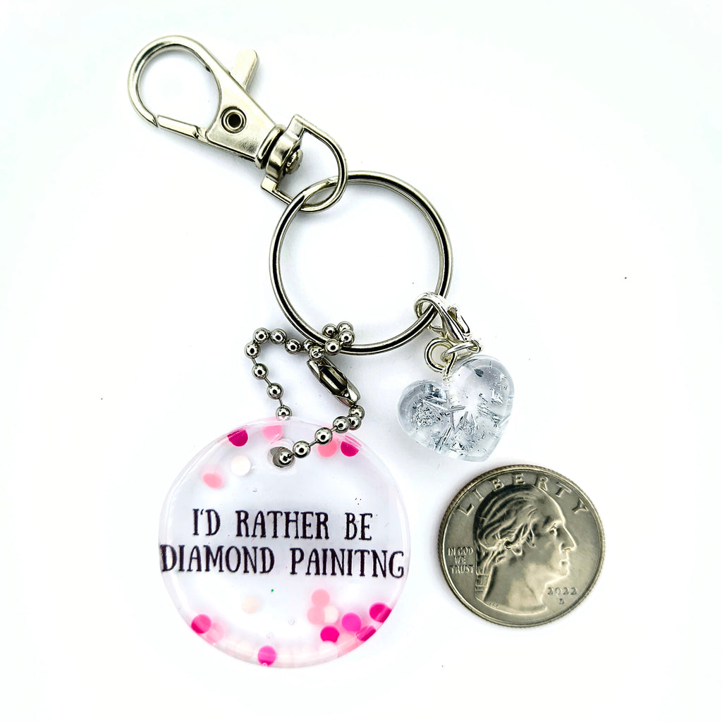 Pink & White "I'd Rather Be Diamond Painting" Keychain