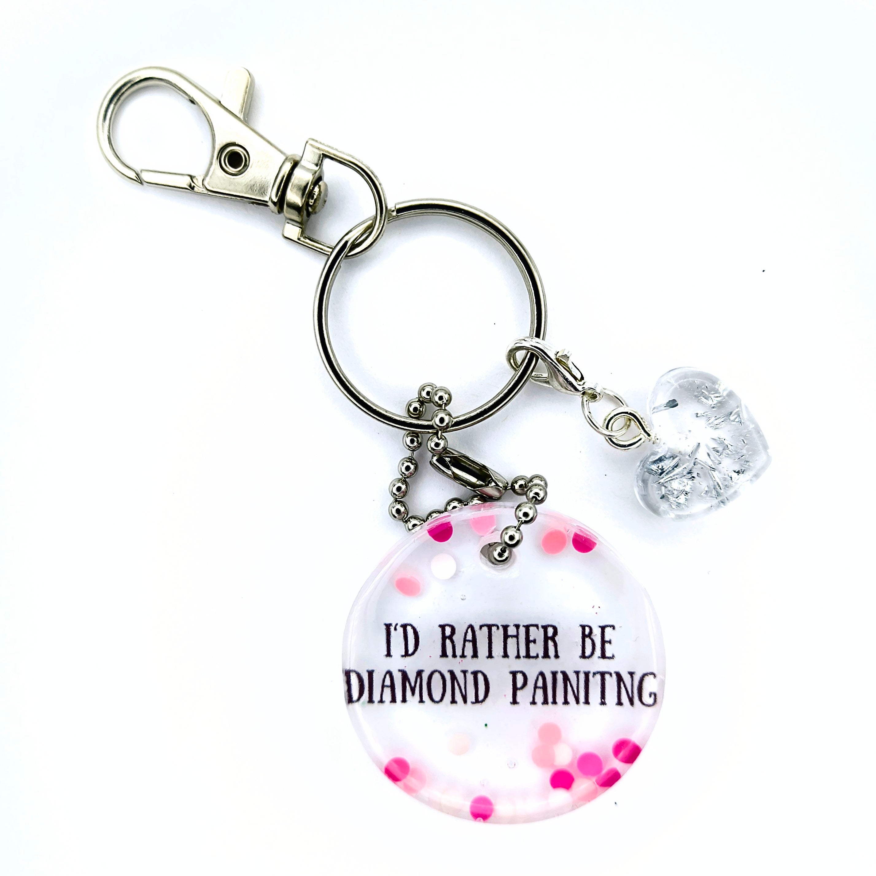 Pink & White "I'd Rather Be Diamond Painting" Keychain