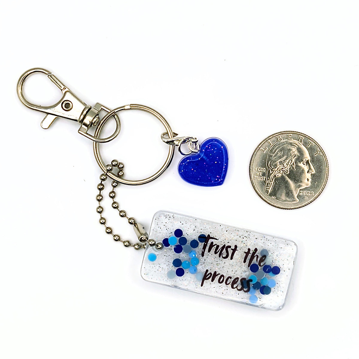 White & Blue "Trust the Process" Keychain