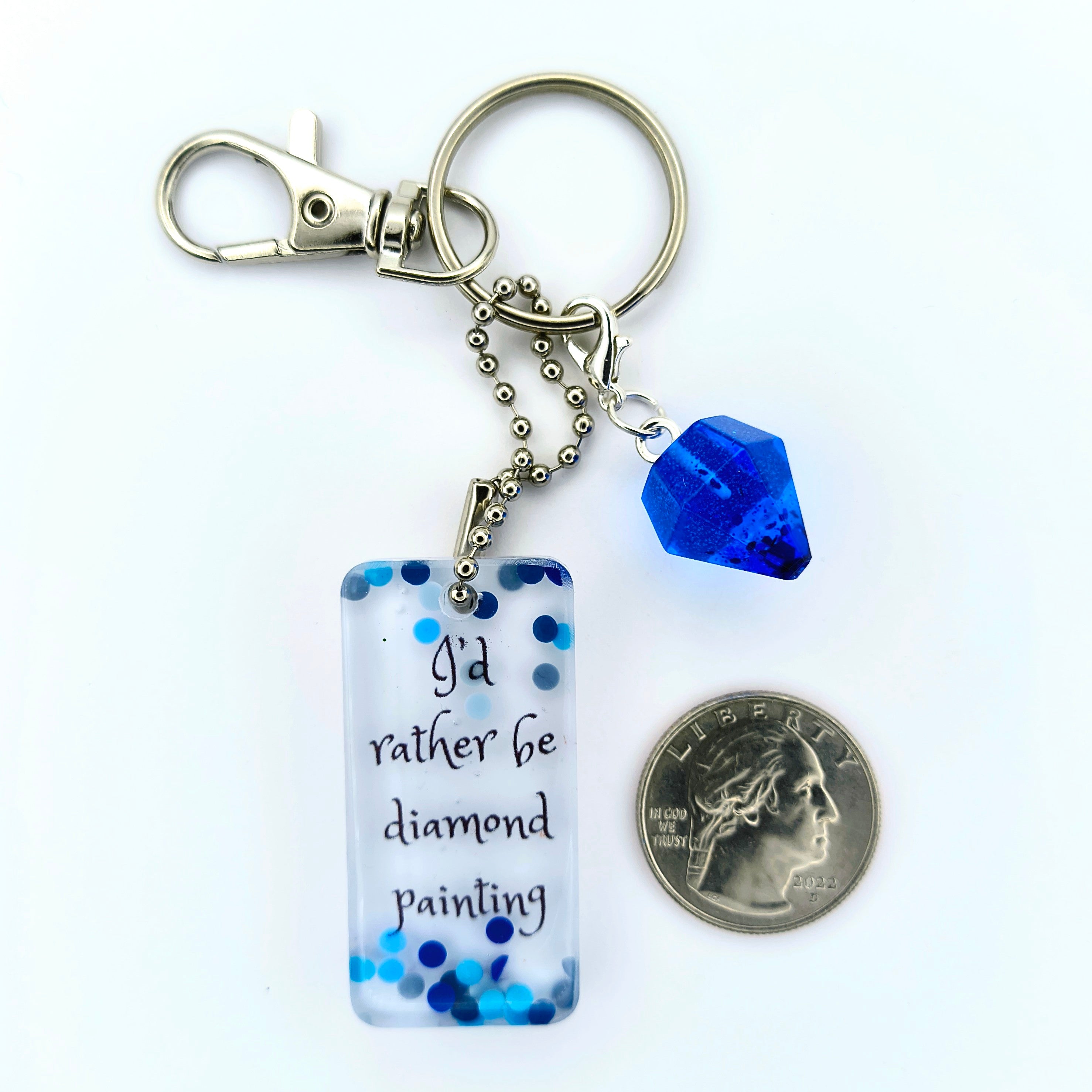 White & Blue "I'd Rather Be Diamond Painting" Keychain
