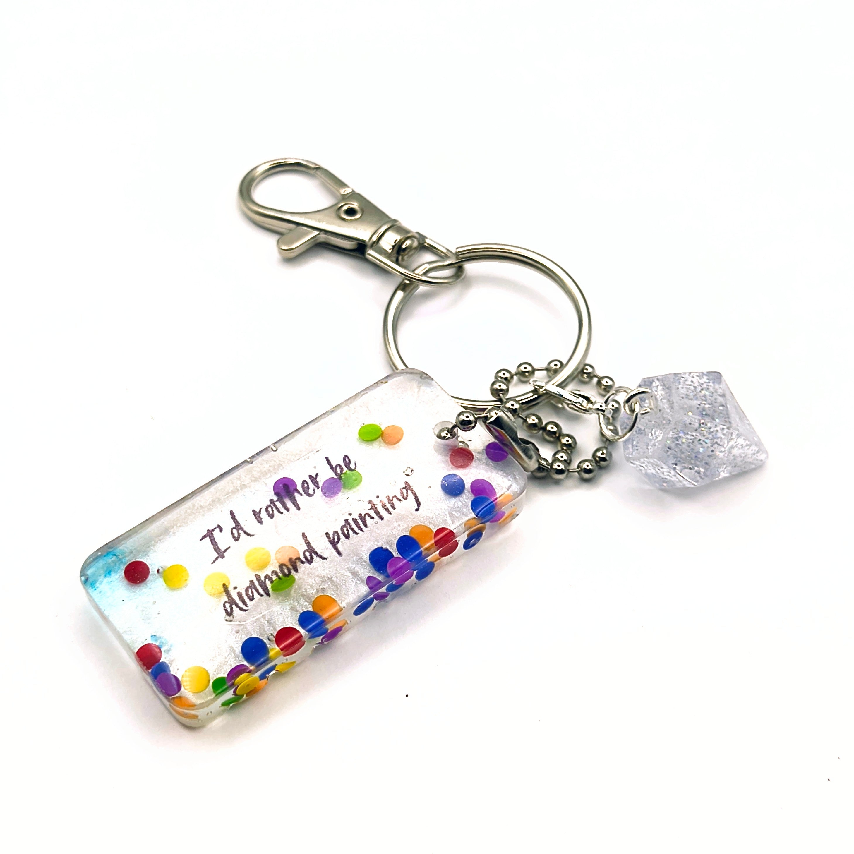 White & Rainbow Colored Drills "I'd Rather Be Diamond Painting" Keychain