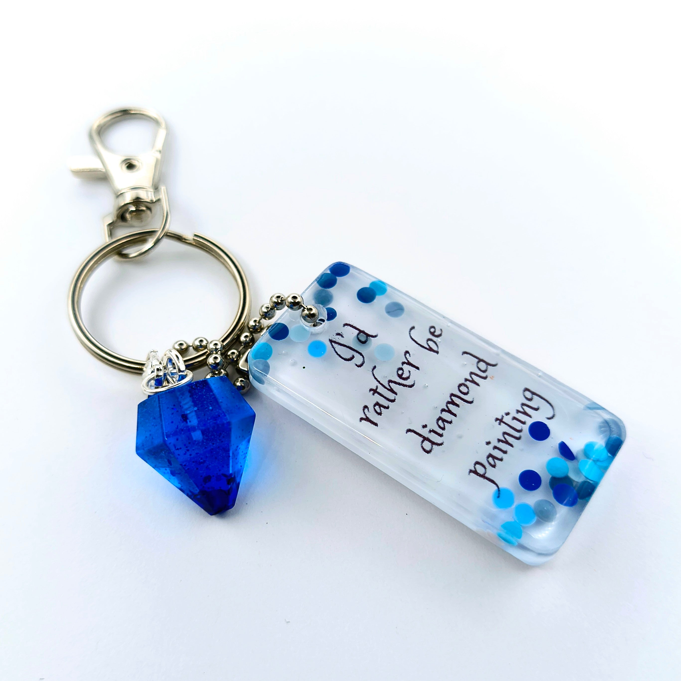 White & Blue "I'd Rather Be Diamond Painting" Keychain